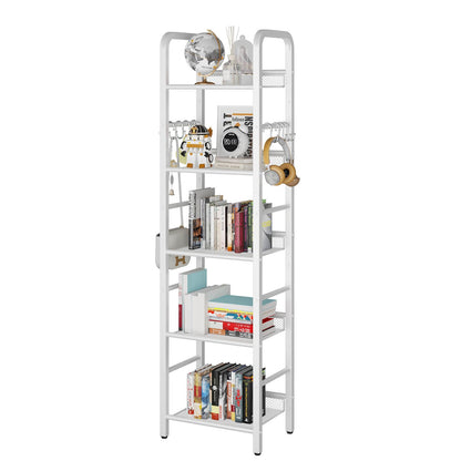 YMYNY Bookshelf, Bookcase, 5-Tier Storage Shelf, Metal Shelving Unit, 8Pcs S Hooks, Modern Style, 36 x 27 x 146 cm, Corner Shelf, Display Units for