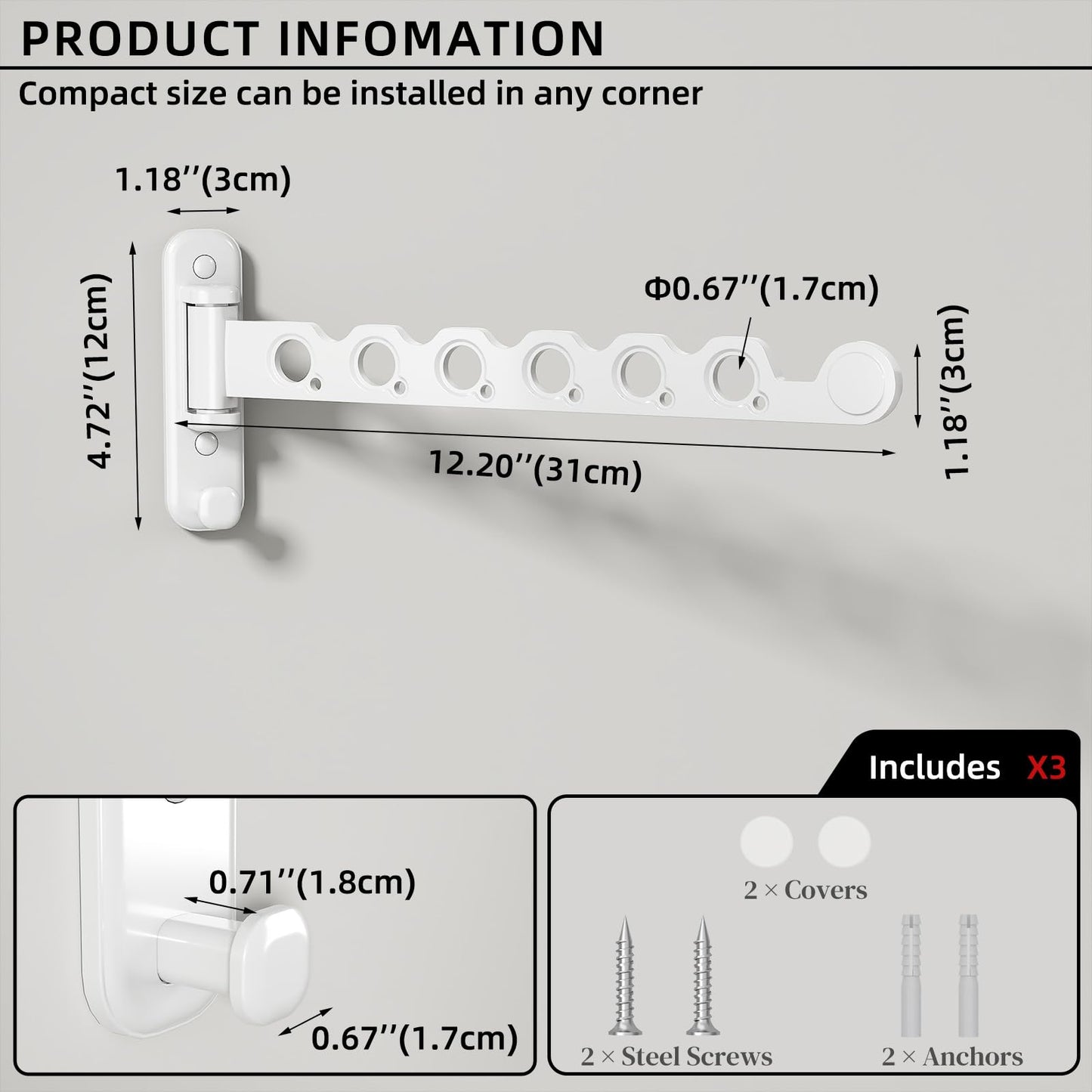 dancrul Wall Mounted Drying Rack Clothing Foldable for Laundry Room，White 2 Packs