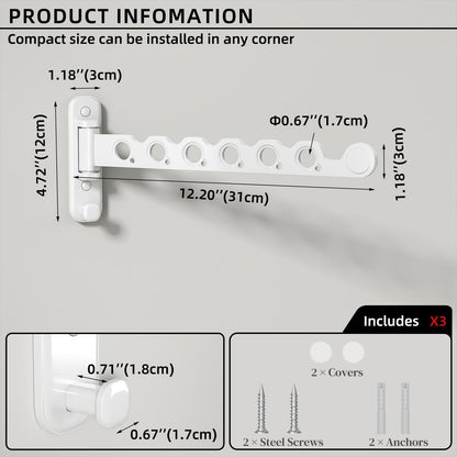 dancrul Wall Mounted Drying Rack Clothing Foldable for Laundry Room，White 2 Packs