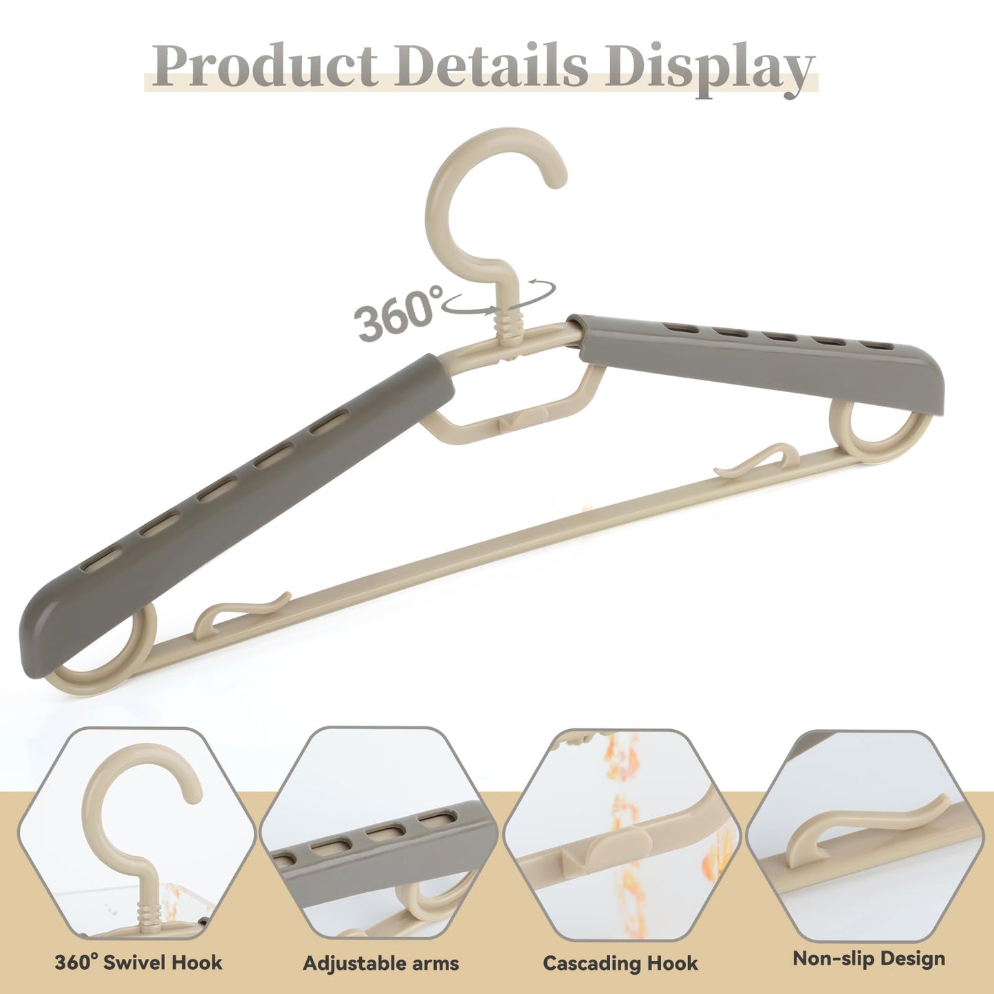 BonDream 6-Pack Heavy Duty Plastic Extra-Wide Arm 15"-23" Suits Clothes Hangers with Swivel Hooks,Perfect for Coat,Jacket,Dress,Shirt,Trousers or