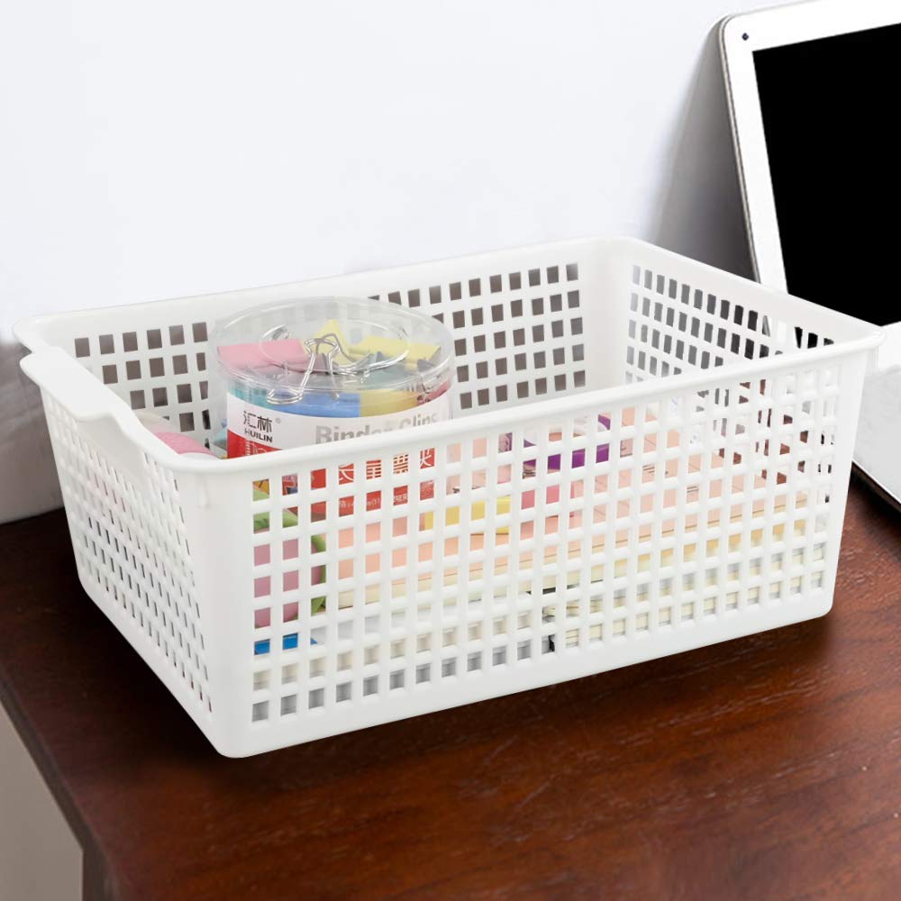 Yarebest Large Plastic Storage Basket Box, Cupboard Storage Baskets, 3-Pack White