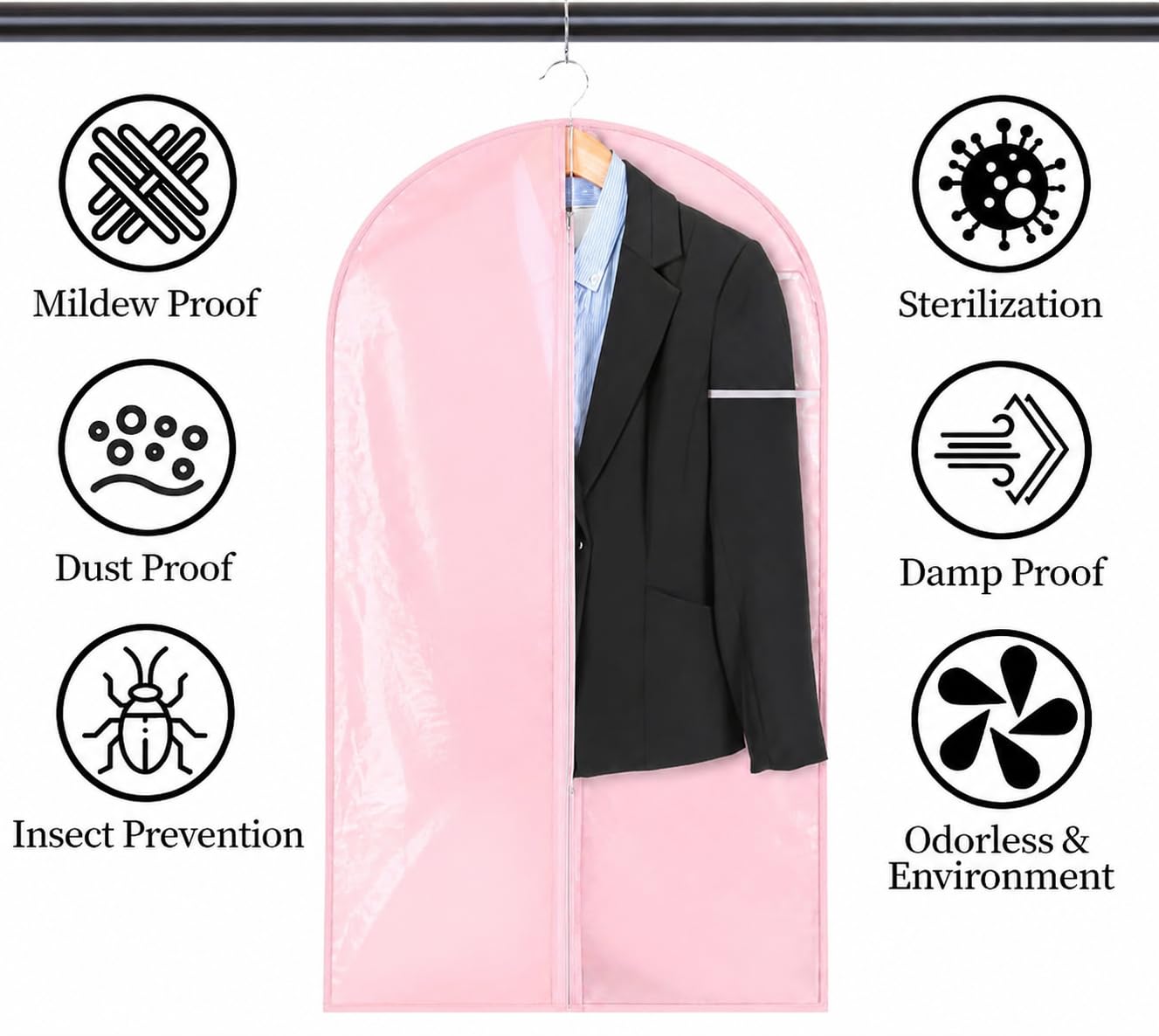 Niviy Garment Bags 60 x 100 cm, PEVA Clothes Covers with Zip, 6 Pack