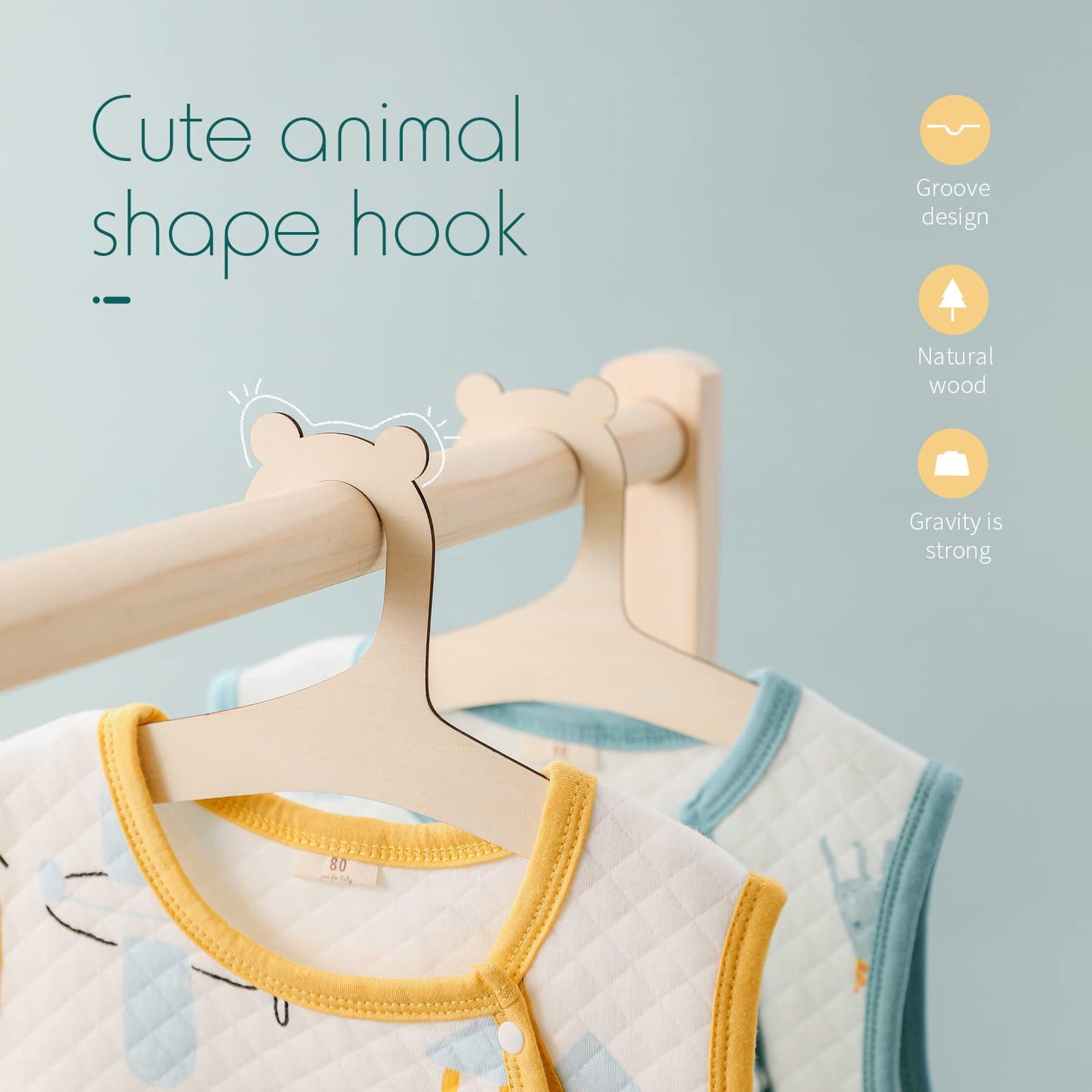 9 Inch Wooden Baby Hangers, 20 Packs Wood Newborn Baby Girl Boy Hangers For Nursery Cute Kids Toddlers Children Infant for Closet Coat Pants Clothing