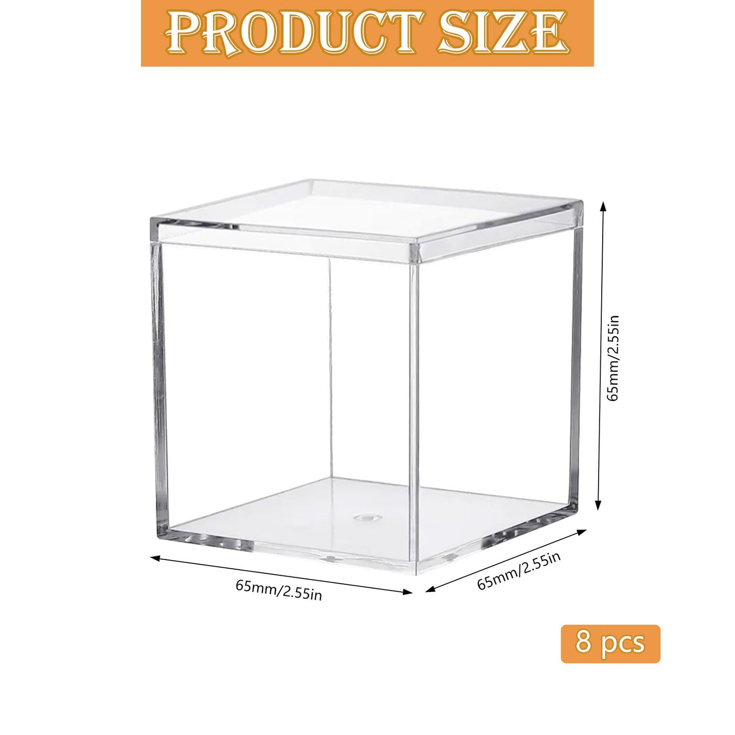 Keboyoe 8pcs Acrylic Display Box with Lid 6.5x6.5x6.5cm for Storage Candy