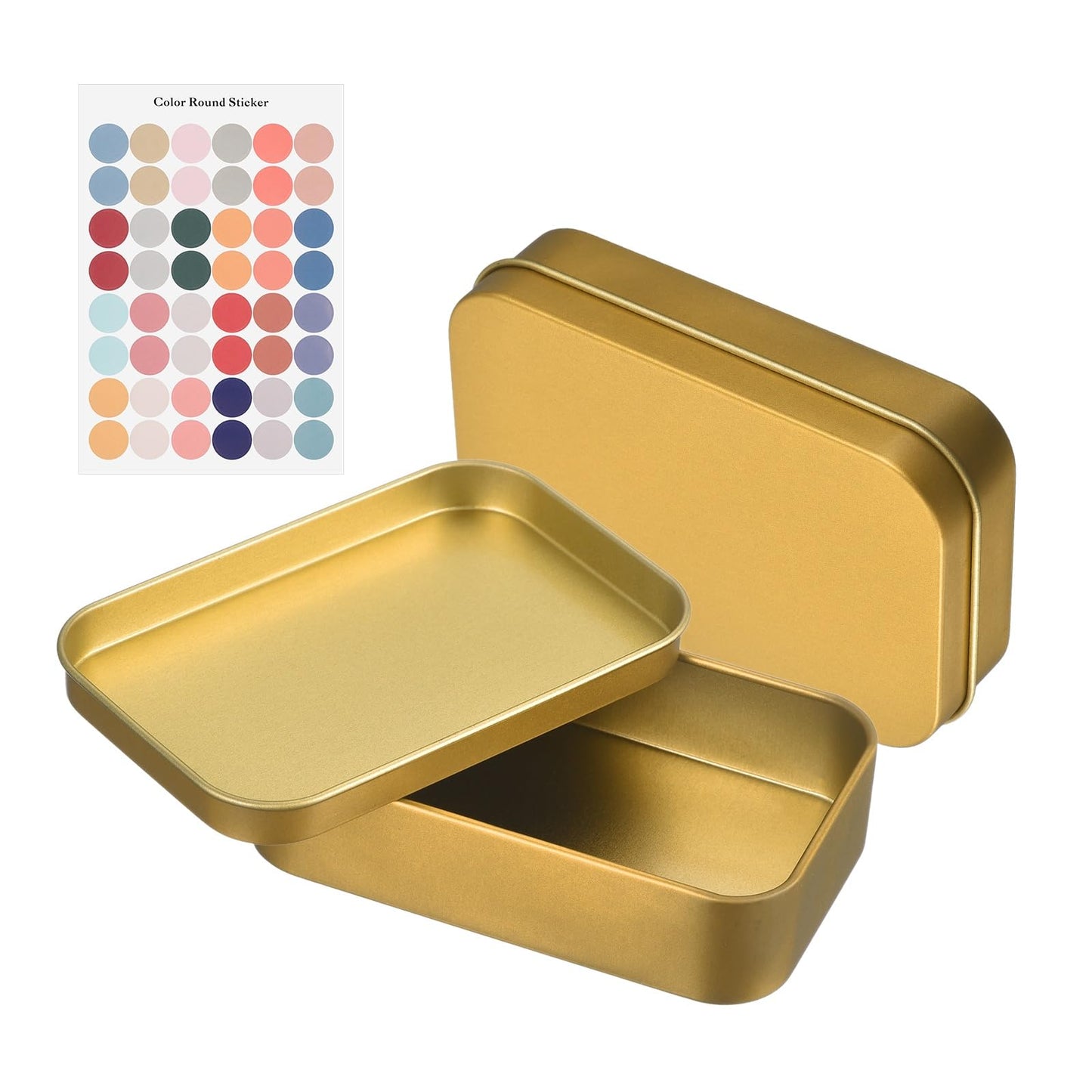 sourcing map 2Pcs Metal Tin Box Container, 3.7x2.4x0.9 Rectangular Empty Box with Self Adhesive Colored Stickers