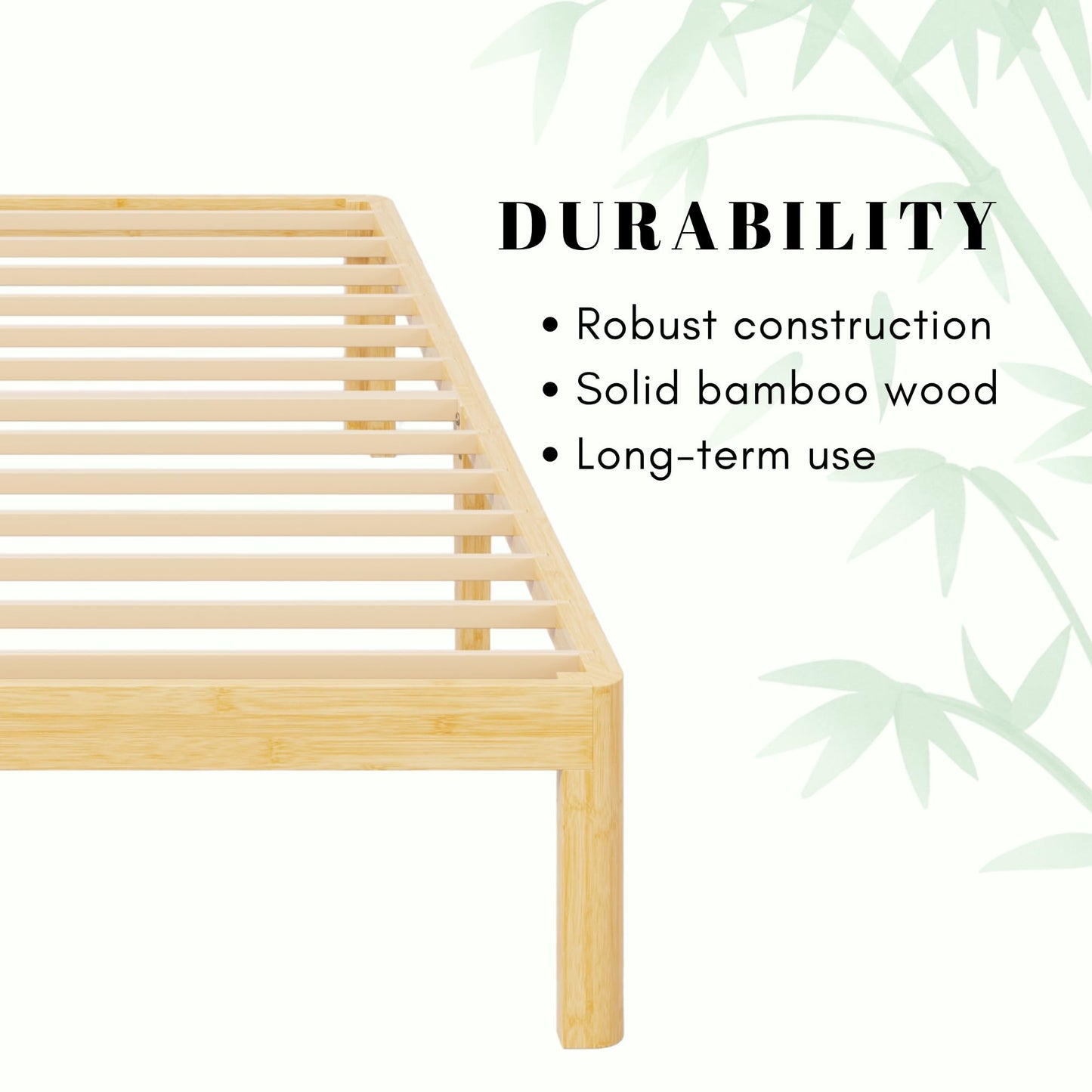 QFtime Wooden Single Bed Frame, Platform, Bamboo Wood, Sturdy, 25.4 cm High