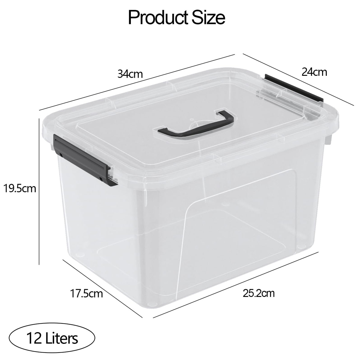 Vadidiya 12 L Plastic Storage Boxes with Lids and Handles, 6 Packs