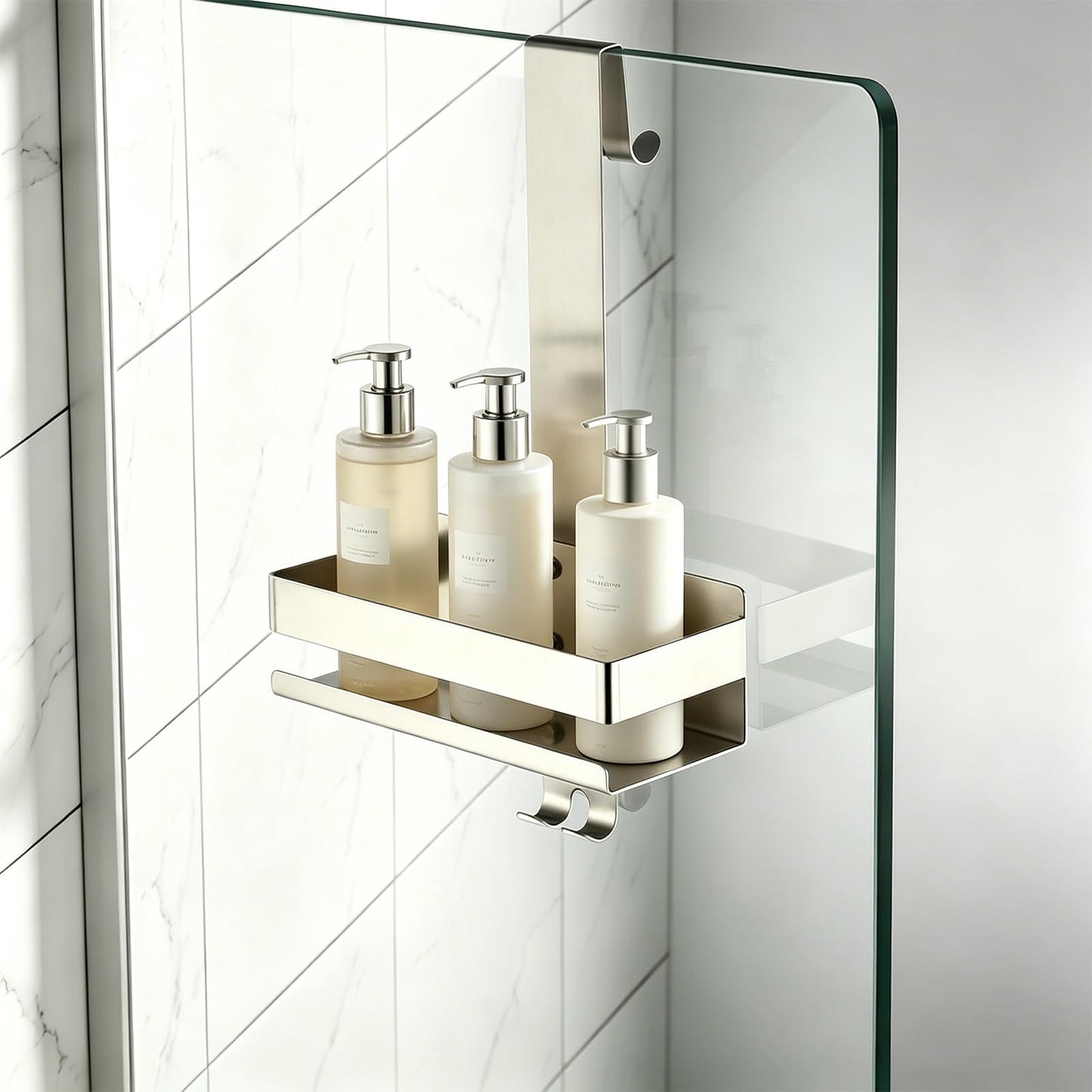SHUNLI Shower Caddy Hanging Over Door - No Drilling Shower Organiser Stainless Steel Shower Shelves with Hooks