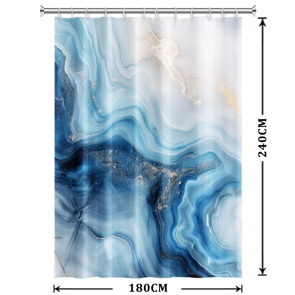 Xiaoterna Marble Shower Curtain Blue Marble Shower Curtain Modern Abstract Blue Gold Marble Waterproof Bathroom Curtain Modern Luxury Art Shower