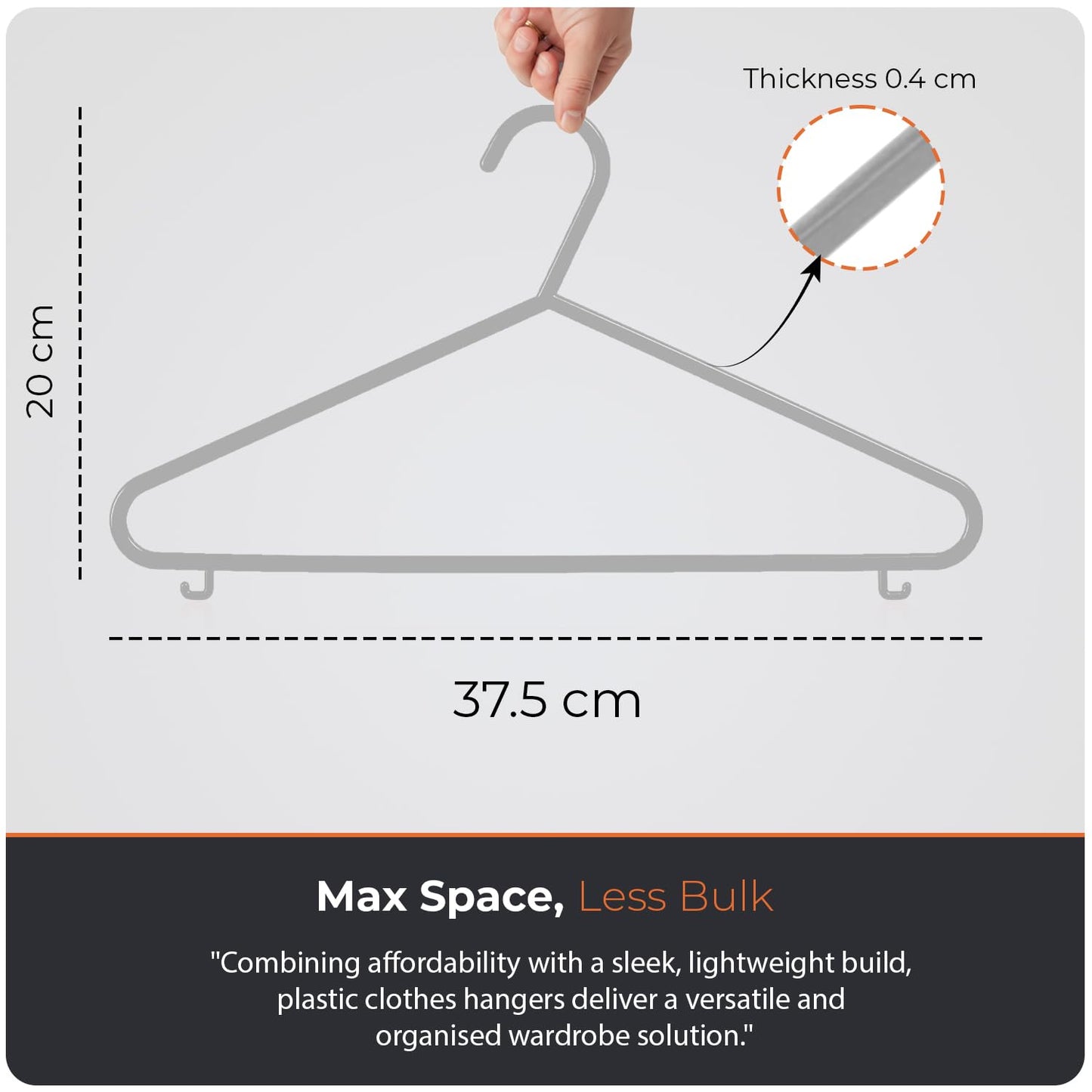 Scott 11 Plastic Coat Hangers, 25 Pack - Adult Grey Strong Clothes Hangers For Clothes, Durable With Hooks For Space-Saving, Lightweight, Non-Slip