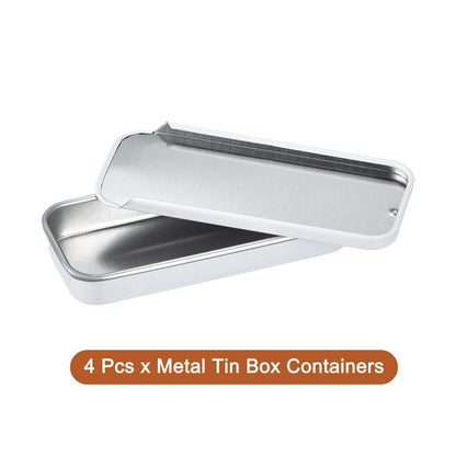sourcing map 4 Pcs Metal Tin Box Container, 3.1x1.3x0.4 Inch Slide Top Tin Containers Empty Rectangular Storage Box Portable Mini Tin Case for Candy