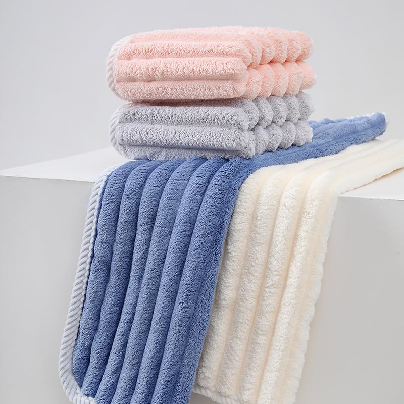 SOFTBATFY Soft Microfiber Hand Towels 4Pack, Super Absorbent Ribbed Towel Ideal for Hair Spa Sports and Travel (Ribbed Towel)