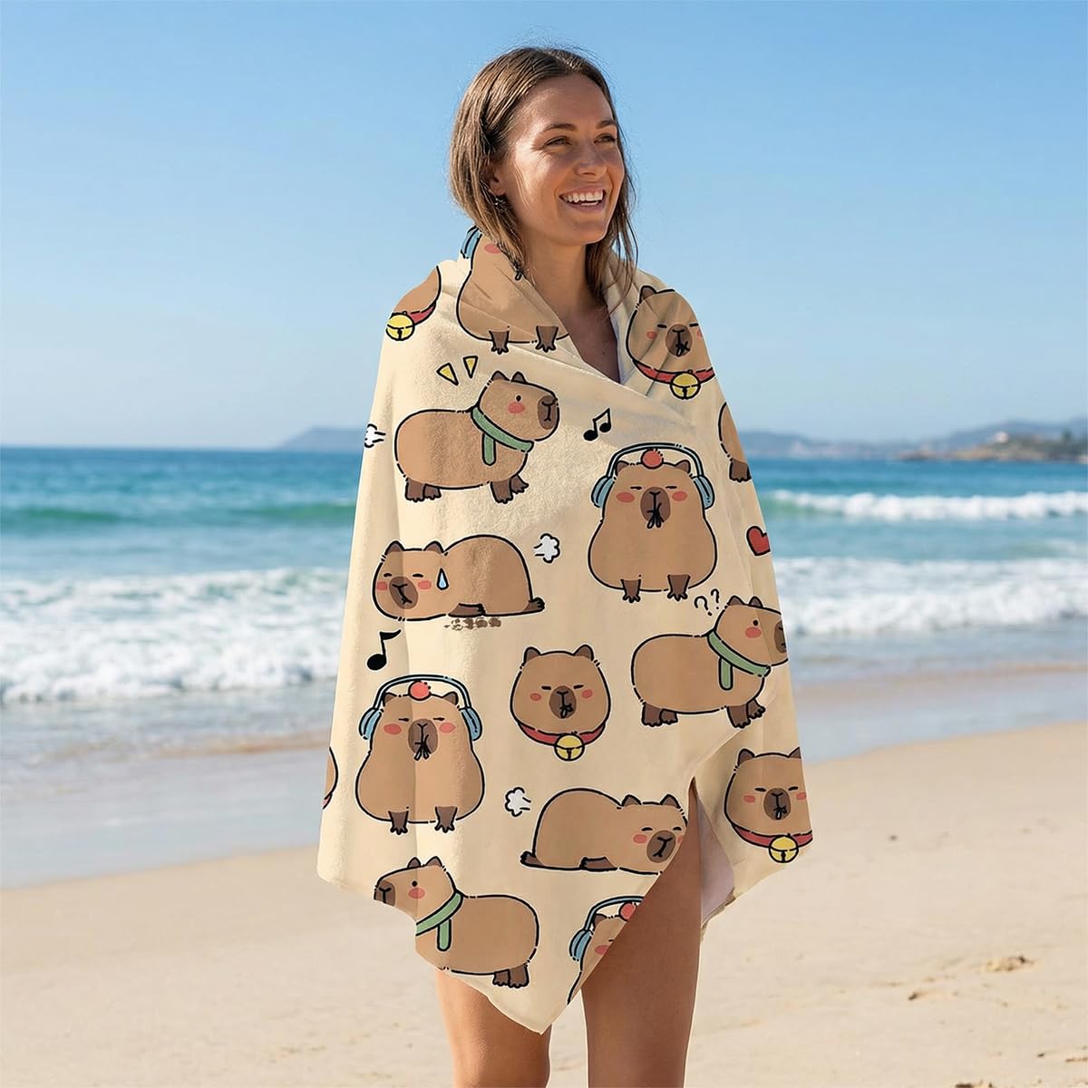 WFKKMEQ Capybara Beach Towel, Quick Dry Microfibre Towels Super Absorbent Sandproof Beachs Bath Towels Pool Towel SwimmingTowel Lightweight Printed