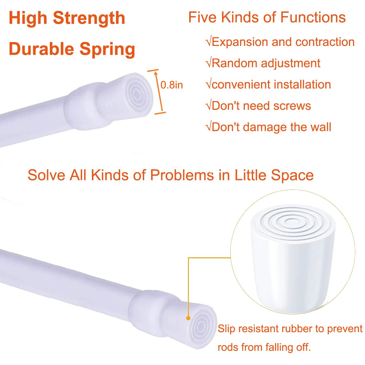 2 Pack Small Tension Rods 26 in to 39 Curtain Rods Window Rods in Extendable Width Spring Cupboard Bars for Kitchen Utensils, Closet, and Cabinet