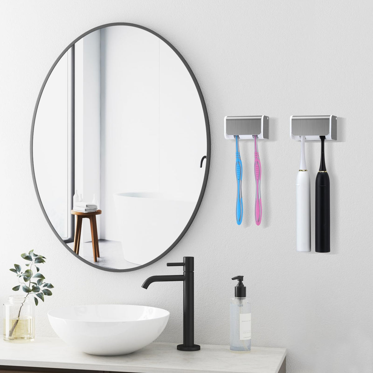 PARKMANI 2pcs Toothbrush Holders for Bathroom, Electric Toothbrush Holder Wall Mounted, Waterproof Self Adhesive Toothbrush Caddy for Family