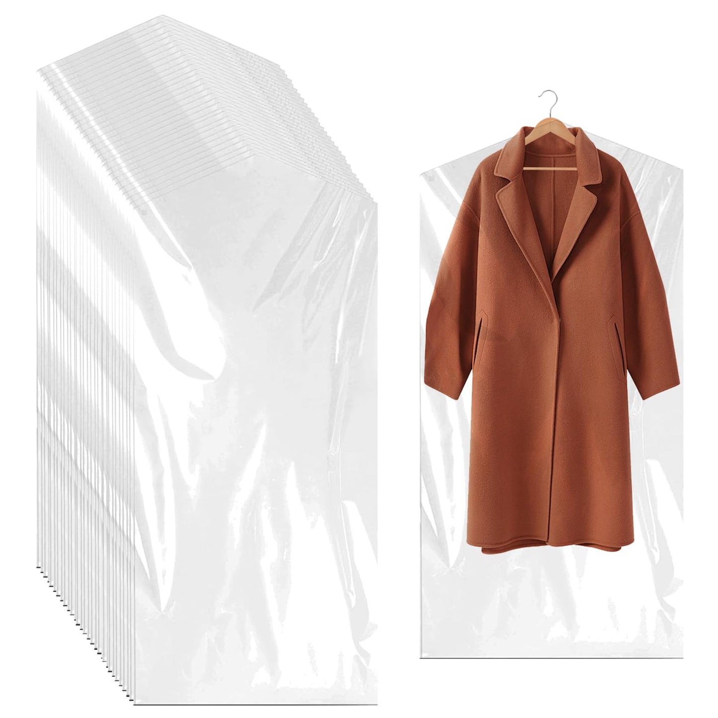 Plastic Garment Bags, 30 Pack Dry Cleaning Bags, Clear Clothes Covers, Dust Proof Garment Protector Covers, Garment Bags
