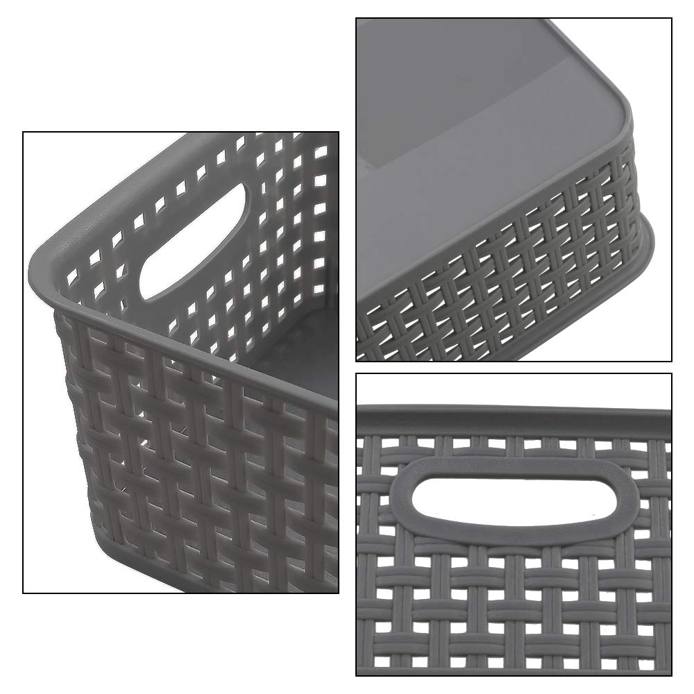 Farmoon 6 Packs Plastic Weave Storage Baskets, Small Handy Baskets, Grey