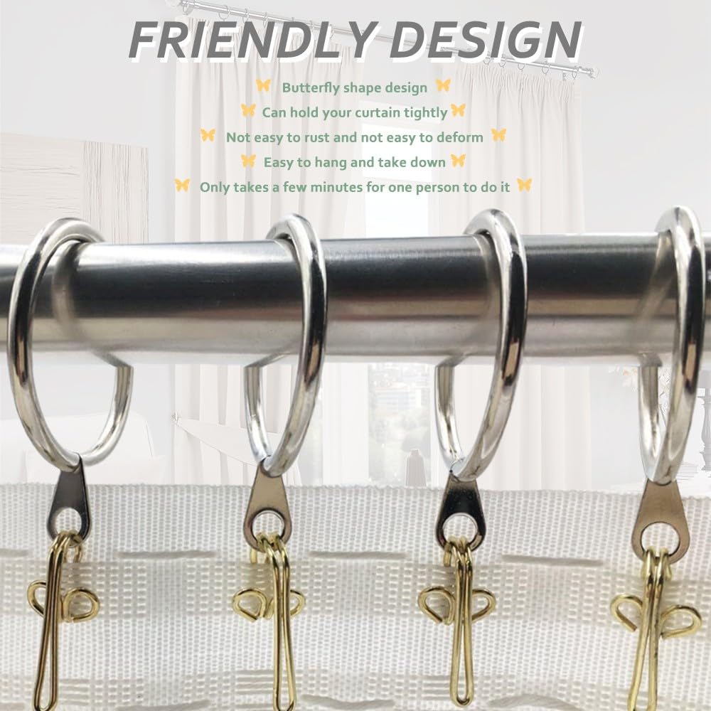 GZSYWZ 100 Pieces Curtain Hooks - Rustproof Metal Curtain Header Tape Drapery Hooks Heavy Duty Curtain Hooks Multi-Purpose Hooks Door Curtains Shower