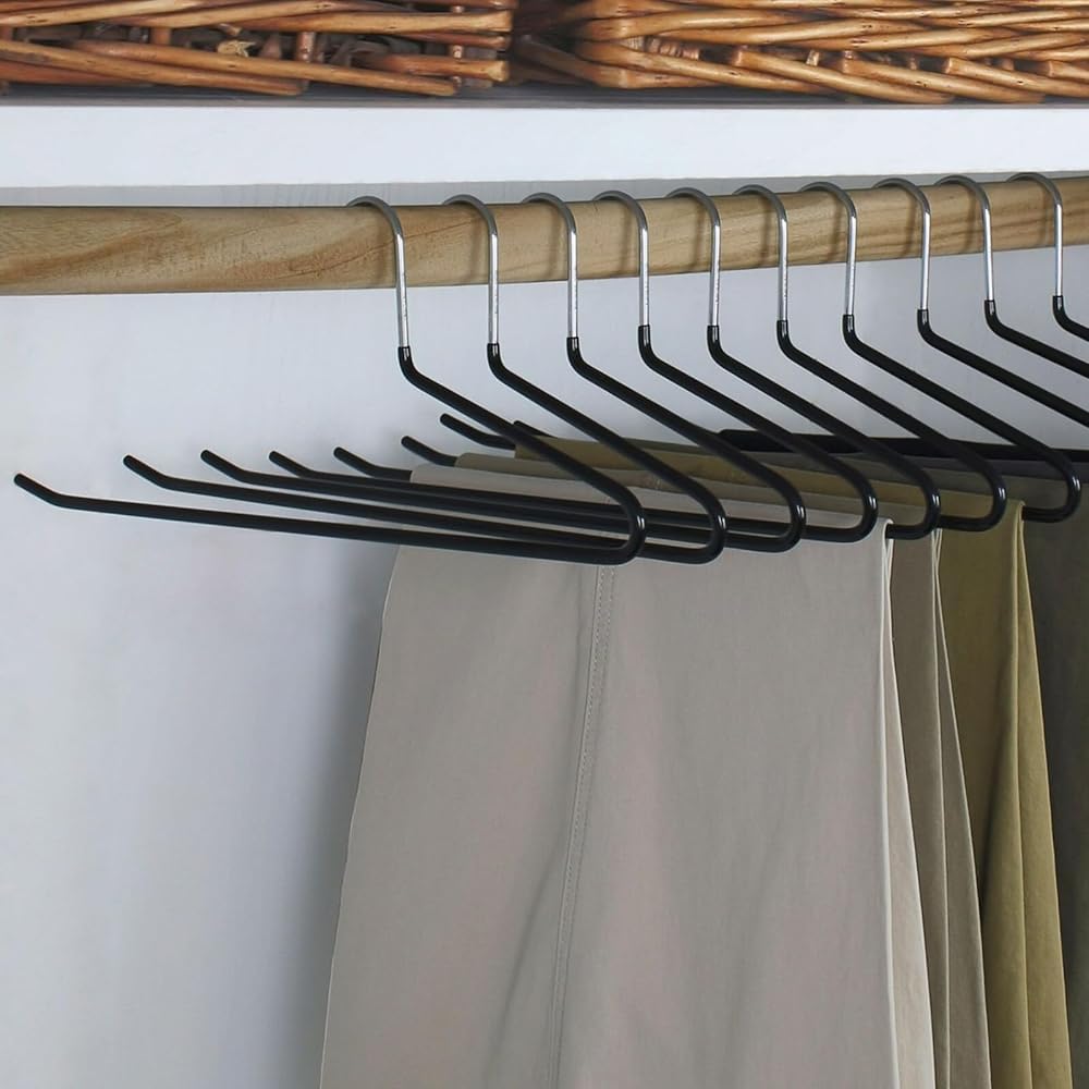 Hangerman 20 Pack Trouser Hangers - Open-Ended Metal Pants Hangers for Trousers, Jeans, Scarves, Towels, Space Saving Non-Slip Coating Design Black