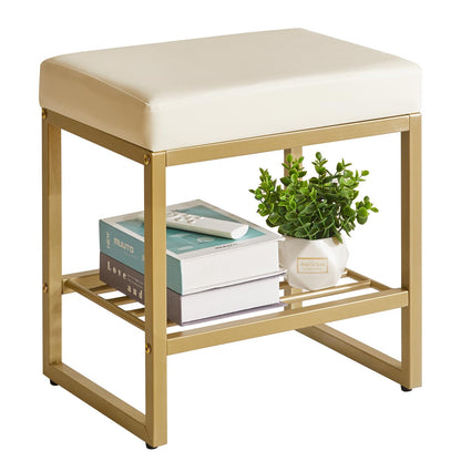 Aibiju Square Dressing Table Stool, Vanity Chair Stool with Adjustable Feet and Storage Space, Small Makeup Stool Bench for Vanity, Bedroom