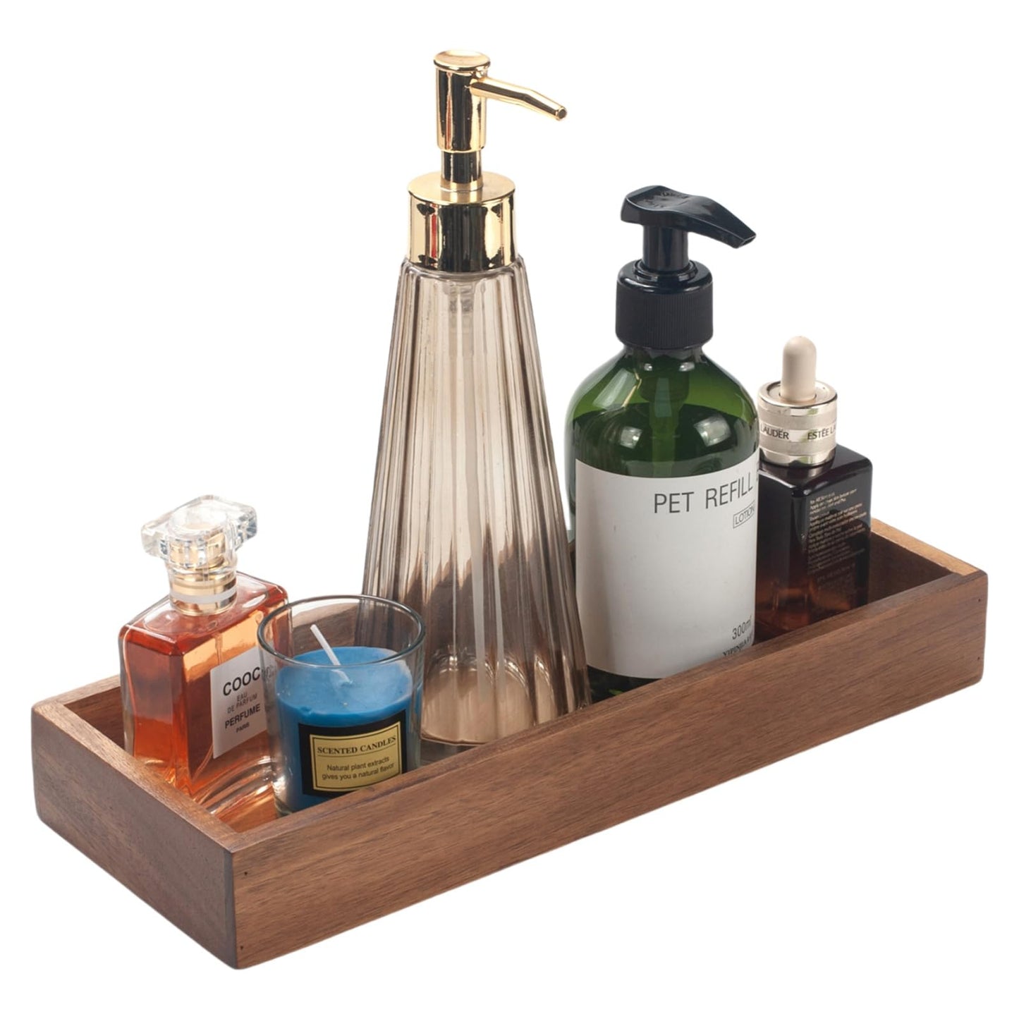 Bathroom Vanity Tray, Bathroom Tray for Counter, Acacia Wood Toilet Tank Tray for Organizing and Home Decor (30 x 11.5 x 4 cm)