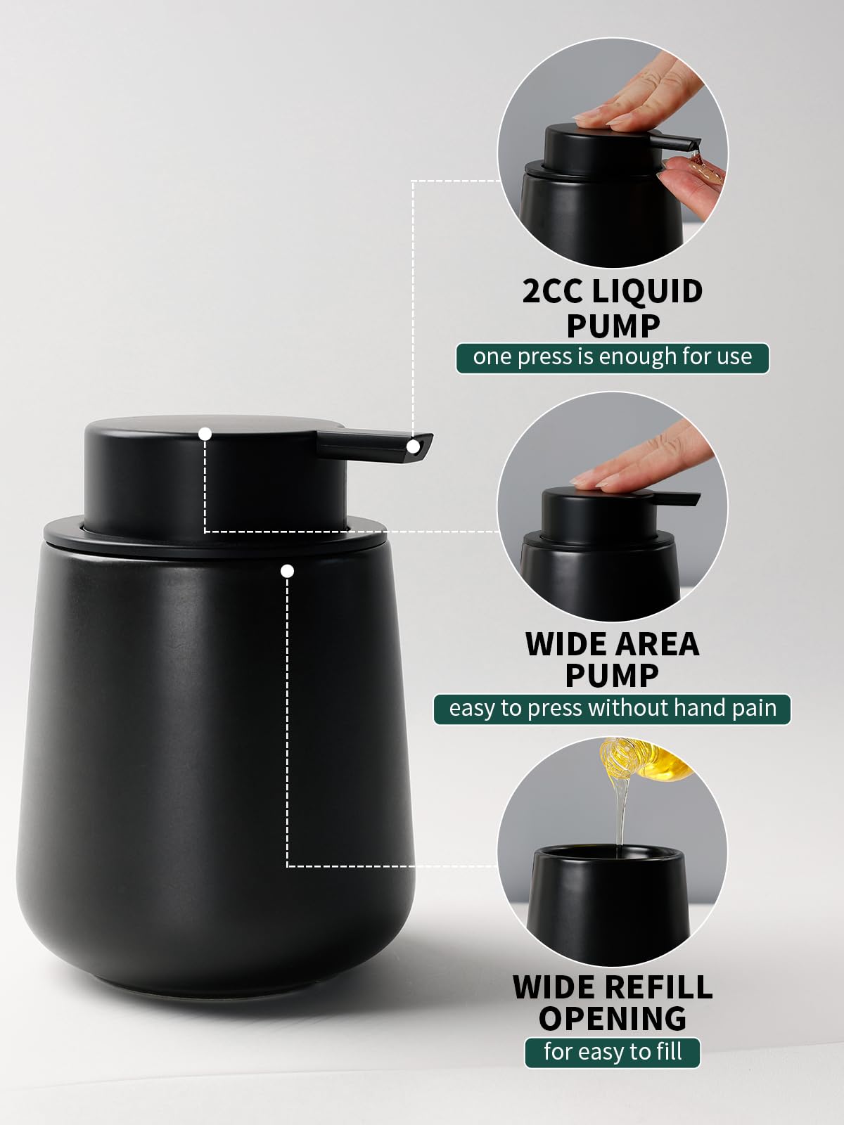 Bosilunlife Soap and Toothbrush Holder Set - Ceramic Bathroom Accessories Set Black Liquid Hand Soap Dispenser Set for Bathroom Toothbrush Holder and