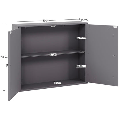 Bath Vida Priano Bathroom Cabinet Double Door Wall Mounted Storage Shelf, Grey