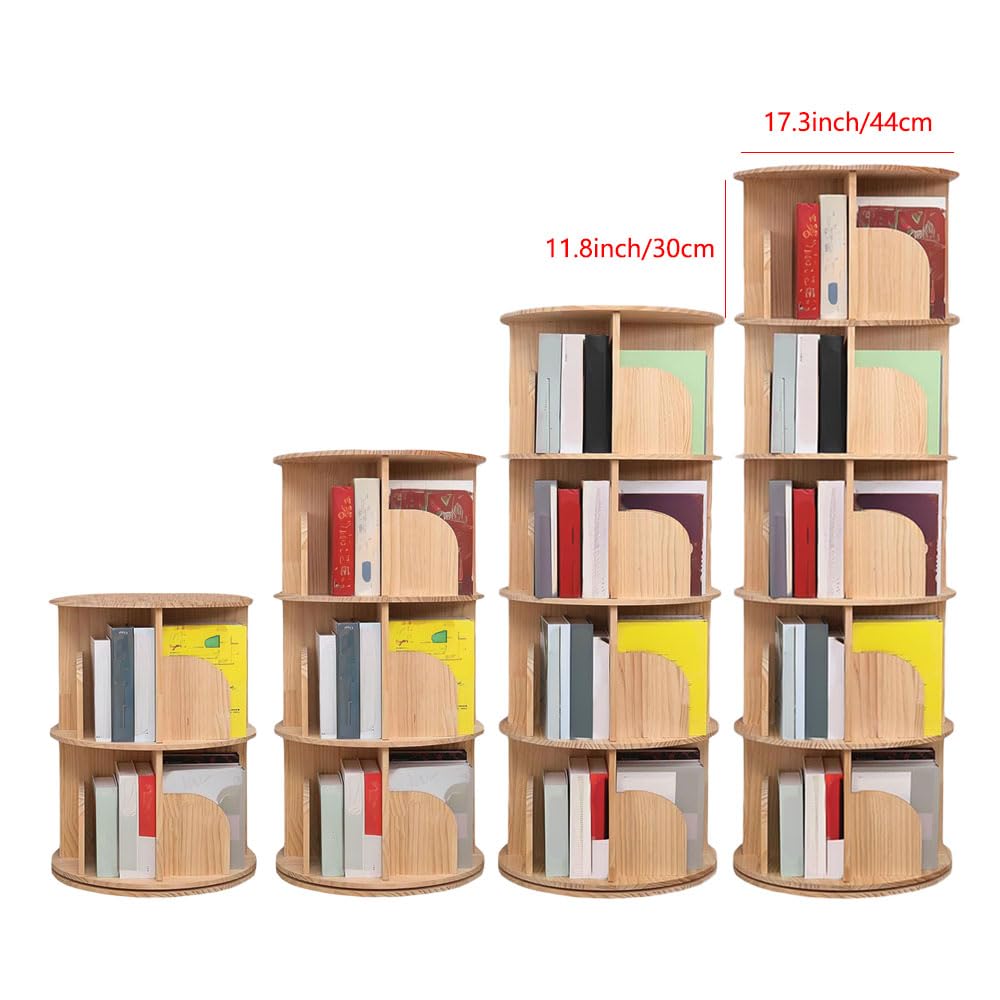 BRAVECOW Rotating Bookshelf 360 Display Floor Standing Wood Bookcase Corner Storage Rack for Adults Kids Multi-Functional Bookshelf Organizer (4tier)