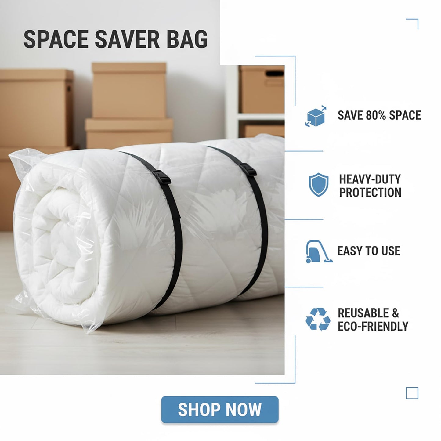 MeiQraft King Size Mattress Vacuum Storage Bag 200×250cm with 4 Straps & 2 Seal Clips for Memory Foam, Latex Mattresses