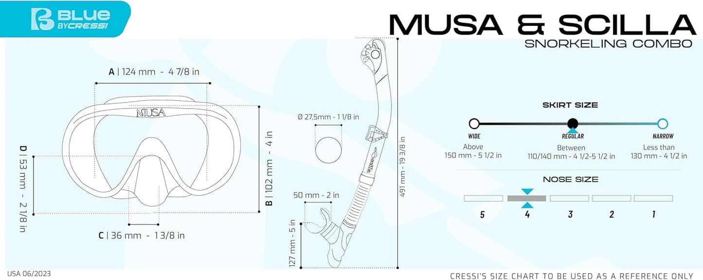 CRESSI Musa+ Scilla Combo Black - Adult Combo Set Musa Snorkeling Mask and Scilla Snorkel, Black, One Size