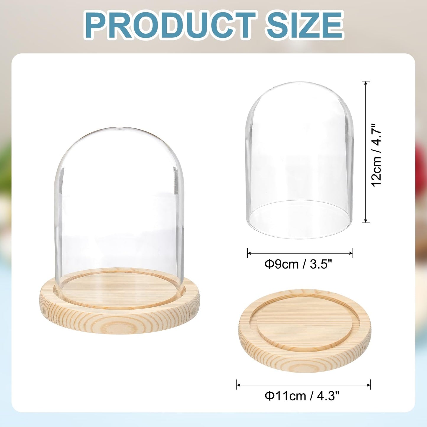 sourcing map Glass Cloche Display Dome, 4.7" x 3.5" Glass Dome Display Case Wood Base Tabletop Jar Case Decorative Bell Jar for Plant Home Decor