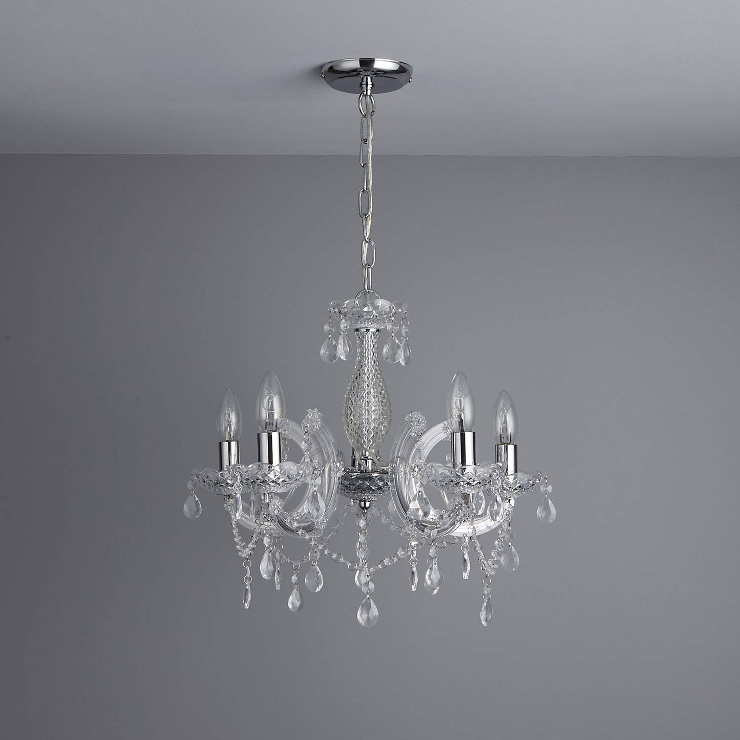 T&S 5 Light Chandelier,5 Lamp Pendant ,Chrome,Smoked.Acrylic Bedroom Living Room Ceiling Light  (Chrome) (Clear)