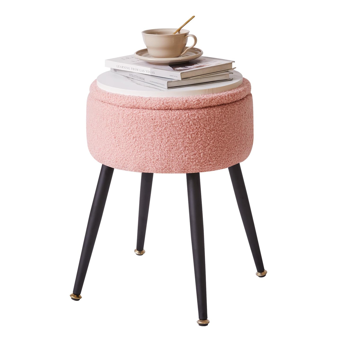 Aibiju Stool Chair for Dressing Table, Round Vanity Stool with Storage, Small Side Table with 4 Metal Legs for Home Living Room Fitting Room Bedroom