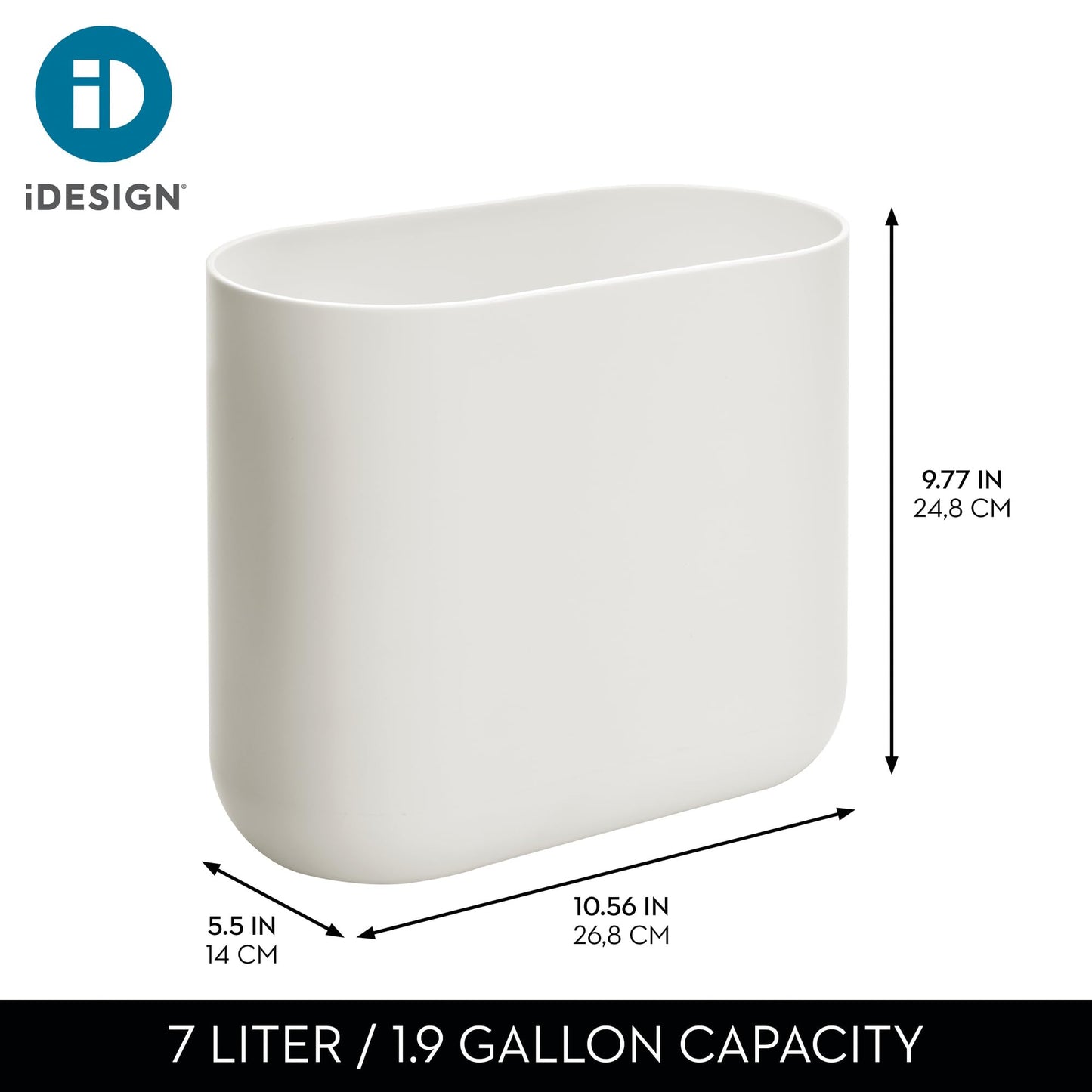 iDesign Recycled Plastic Slim Oval Waste Basket, The Cade Collection – 10.625” x 5.5” x 9.75”, Coconut
