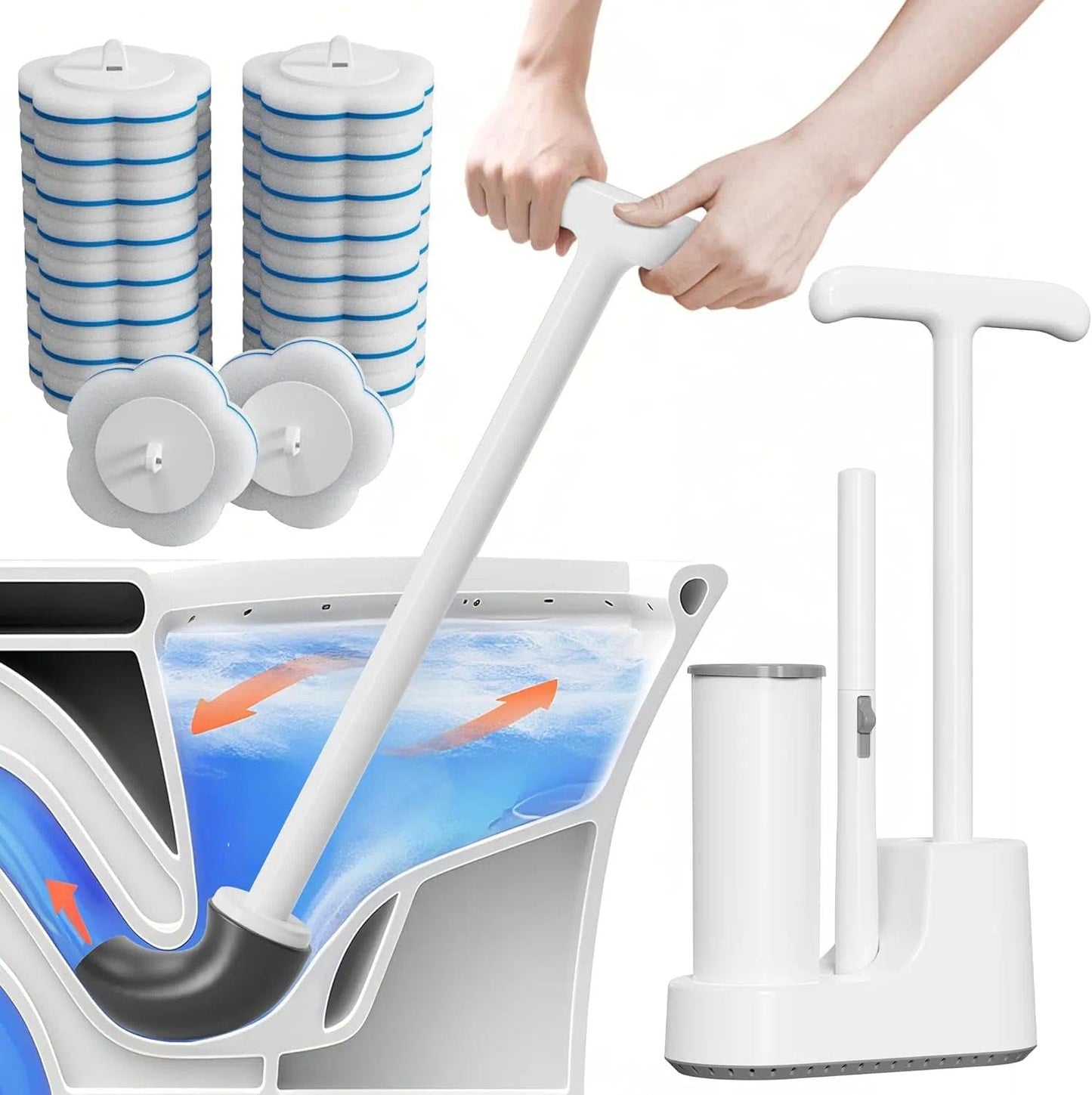 Disposable Toilet Brush and Plunger Set, Dual Handdle Toilet Plunger, All-in-1 Bathroom Cleaning Kit with 18PCS Refills