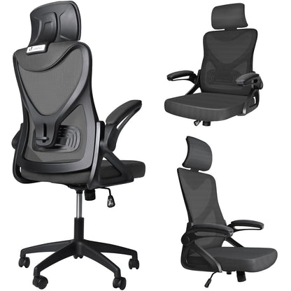 VOUNOT® Ergonomic Office Chair, High Back Mesh Desk Chair with Adjustable Lumbar Support & Headrest, Swivel Computer Chair for Home Office, Black