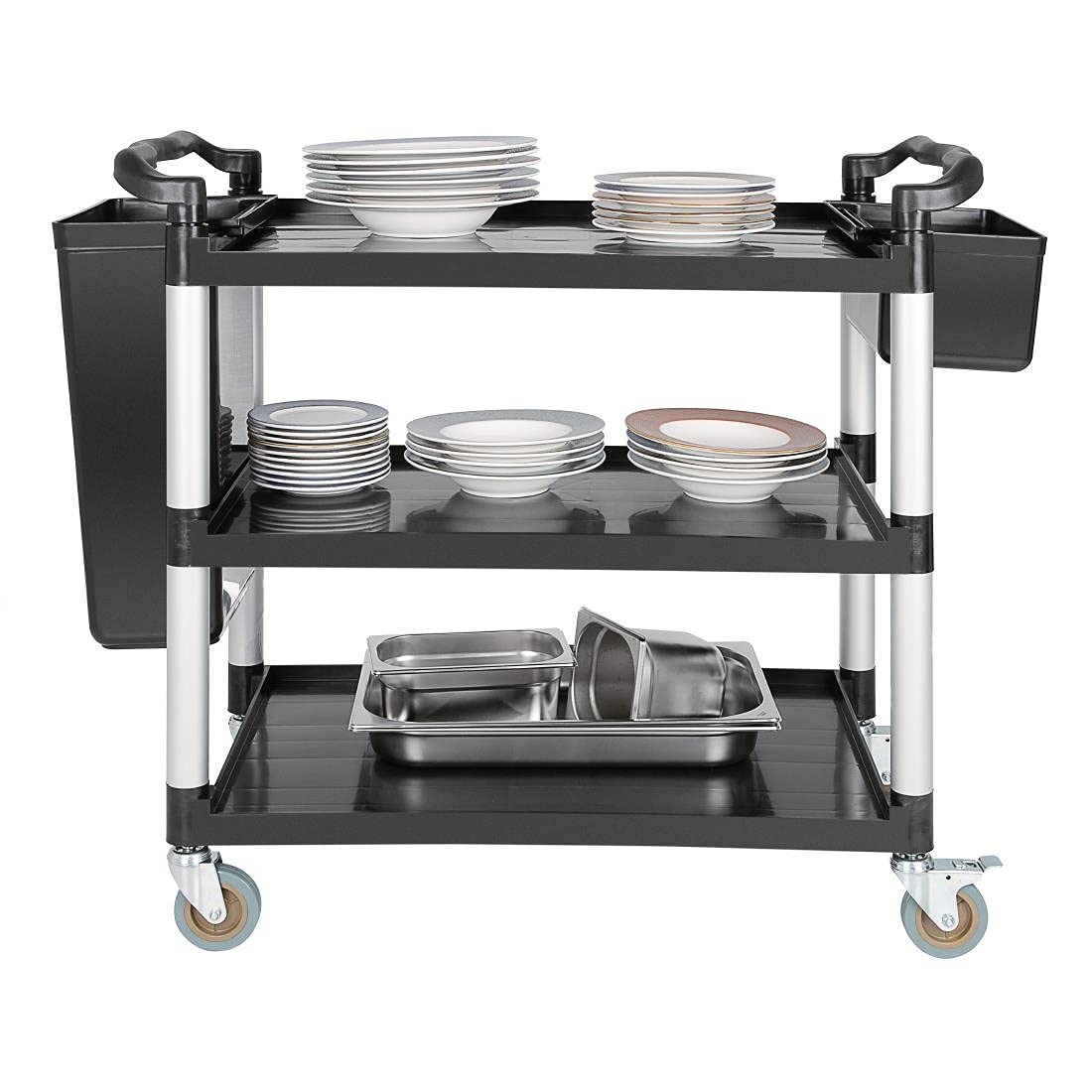 Vogue Polypropylene Plastic Reusable Mobile Trolley - Large, Black, 200 kg Capacity, Size: 960x520x1070 mm