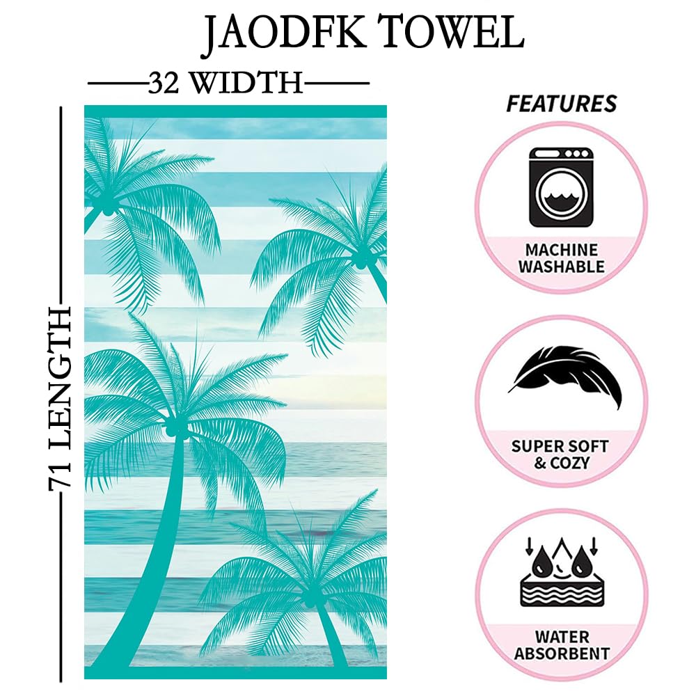 JAODFK Microfibre Beach Towel 71"X32" Quick Dry Lightweight Sand Free Extra Large Thin Towels Travel Essentials For Adults Womens Swim Bath