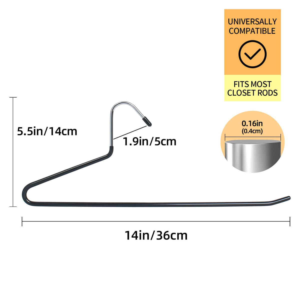 Hangerman 20 Pack Trouser Hangers - Open-Ended Metal Pants Hangers for Trousers, Jeans, Scarves, Towels, Space Saving Non-Slip Coating Design Black