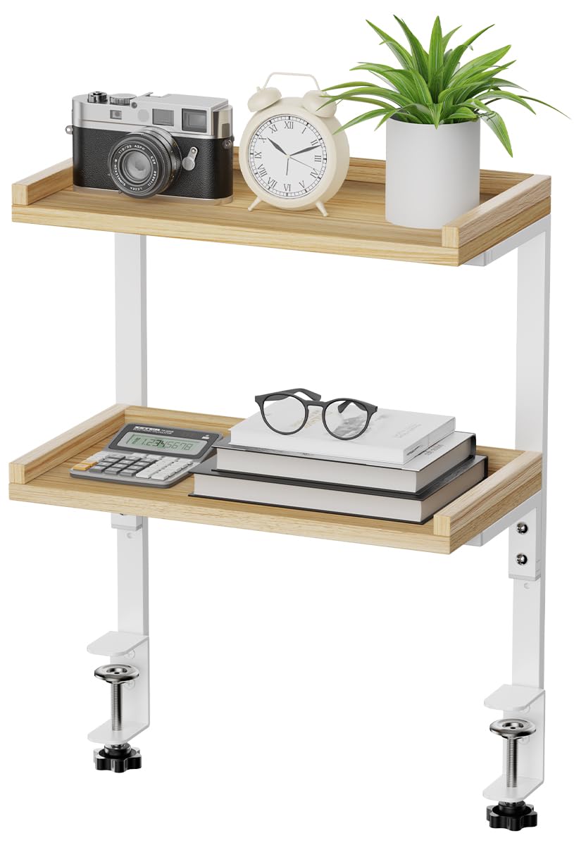 THYGIFTREE Clamp On Desk Shelf 2-Tier, Desk Extender Accessories for Office Gaming Accessories, Tabletop Book Storage Rack
