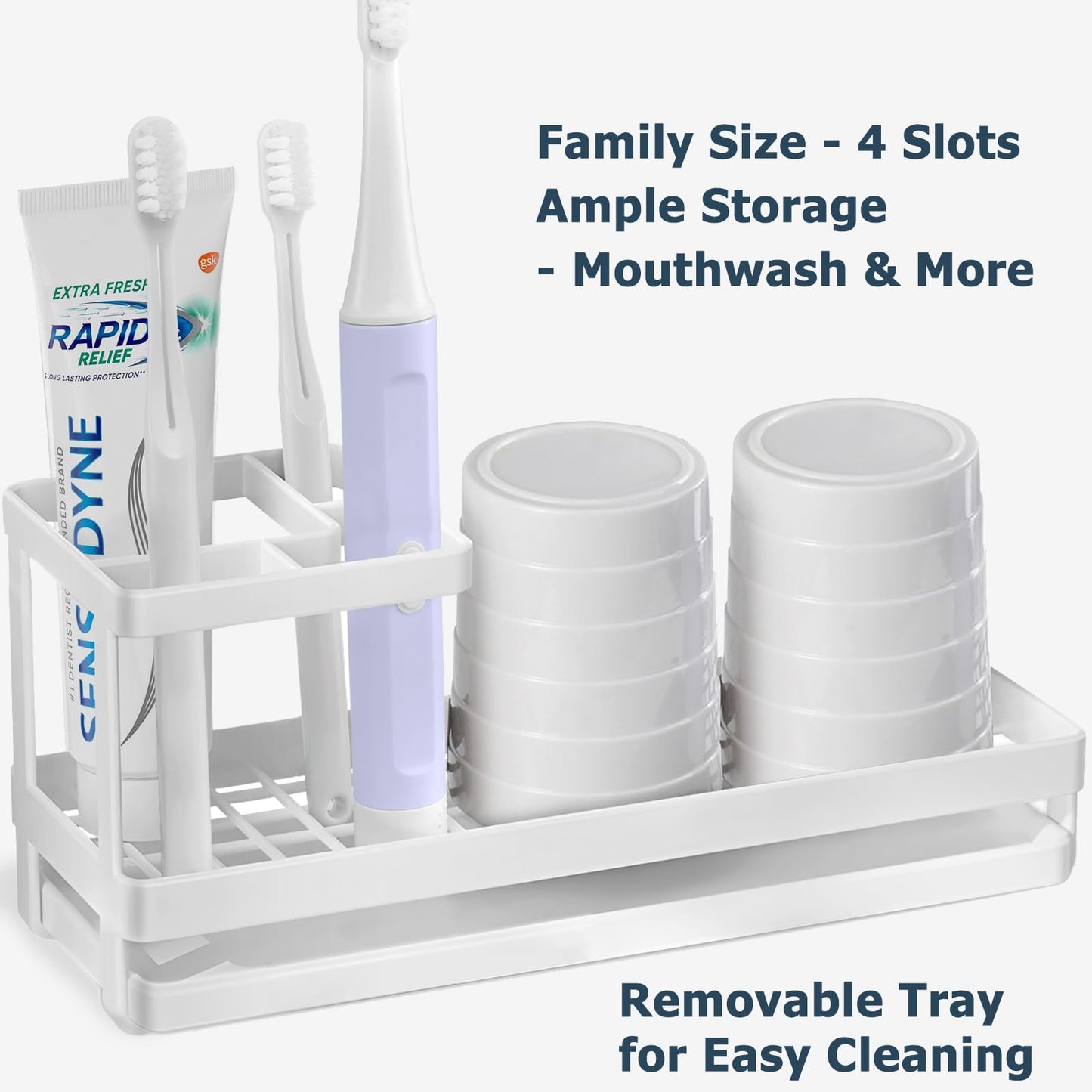 MYITYARD Toothbrush Holder for Bathroom, Metal Countertop Electric Toothbrush Holder with Toothpaste Holder and Cup Storage Organizer