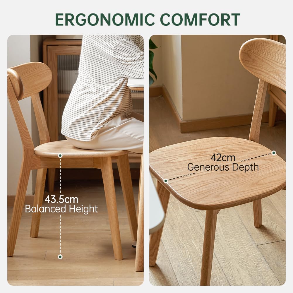 FAS Solid Oak Dining Chairs Set of 2 Curved Backrest Wooden Side Chairs