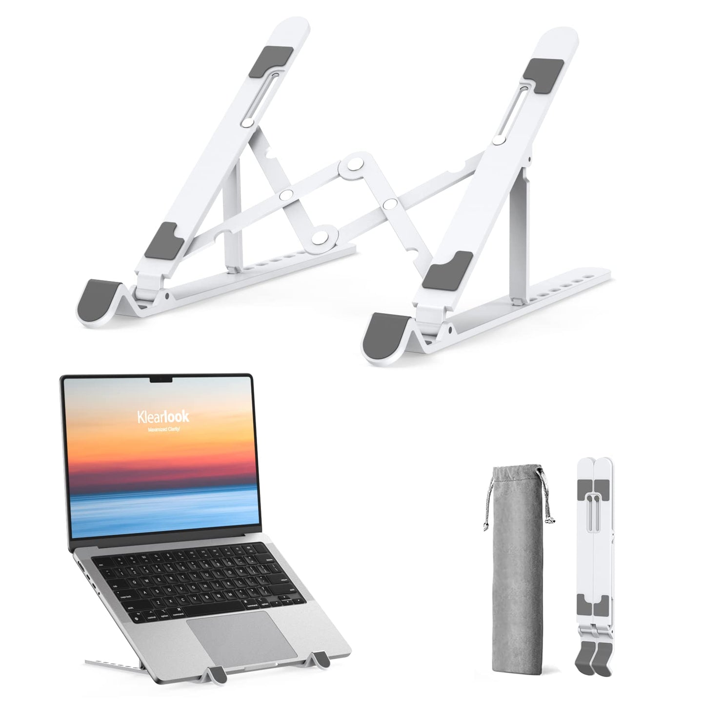 Portable Laptop Stand wi/Carry Bag - Klearlook 7-Level Adjustable Laptop Riser, Foldable ABS+Silicone Laptops Holder for Desk