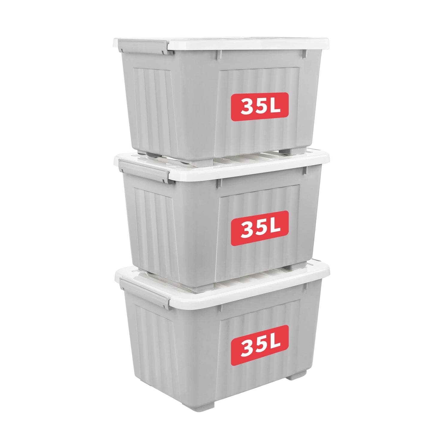 Cetomo 35L*3 Storage Boxes with Lids, Plastic Storage Box with Wheels and Secure Side Latches, Stackable & Nestable Organizer for Home, Office