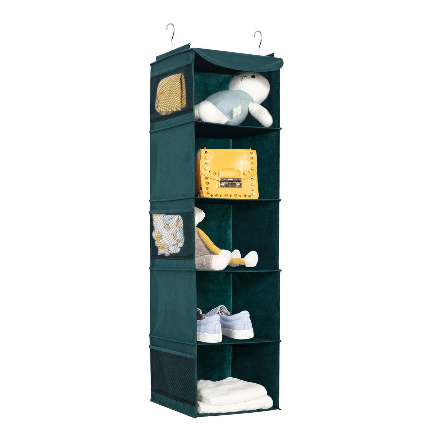 BrilliantJo Hanging Wardrobe Closet Organiser Storage with 5 Shelves, Storage hanging Shelves Unit with 6 Pockets for Clothes