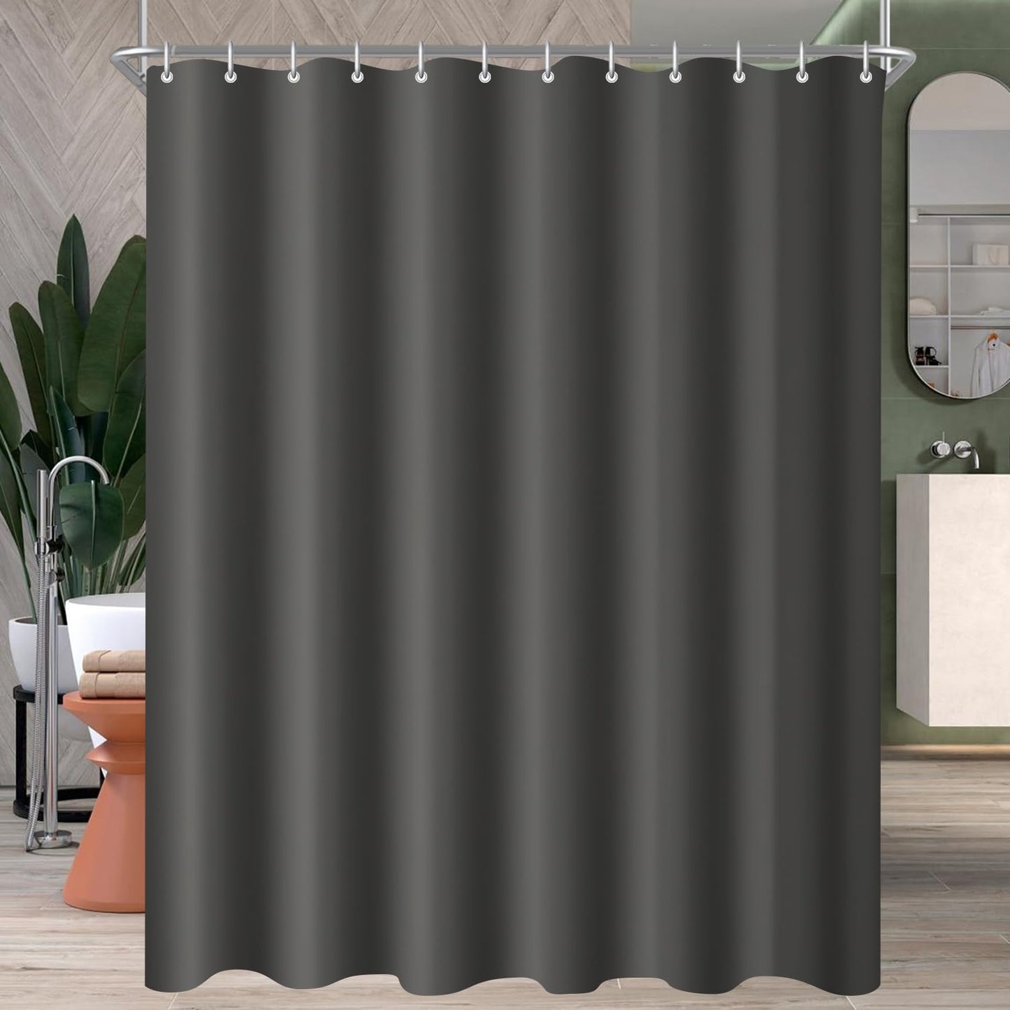 Lerores Shower Curtain, 200 x 220 cm, Dark Grey, Weighted Hem, Anti-Mould Textile, Water-Repellent