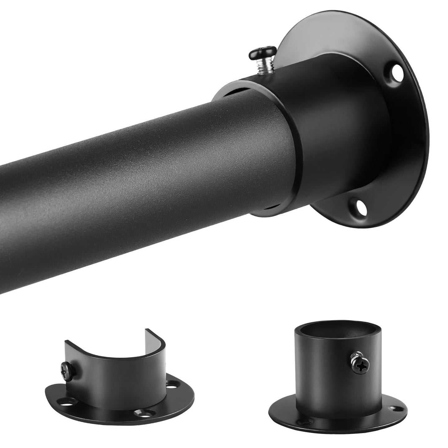 32mm Wardrobe Rail, Retractable Wardrobe Pole 74-190cm, Heavy Duty Clothes Rail with End Sockets and Screws for Balconies, Bathrooms, Wardrobes