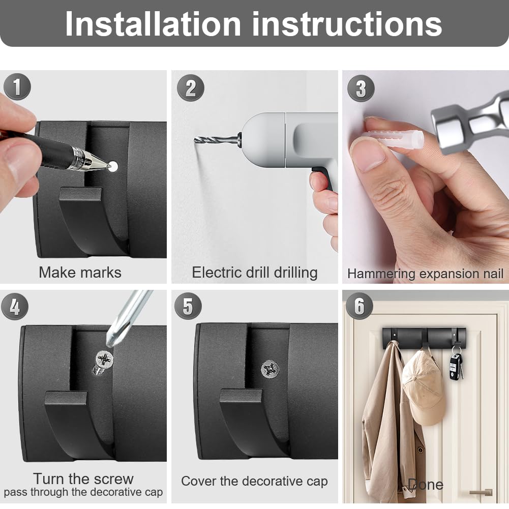 flintronic Wall Mounted Floating Rack with 3 Hooks, Foldable Metal Wall Hook, Space Aluminum Material Coat Hook Rack Wall Hanger