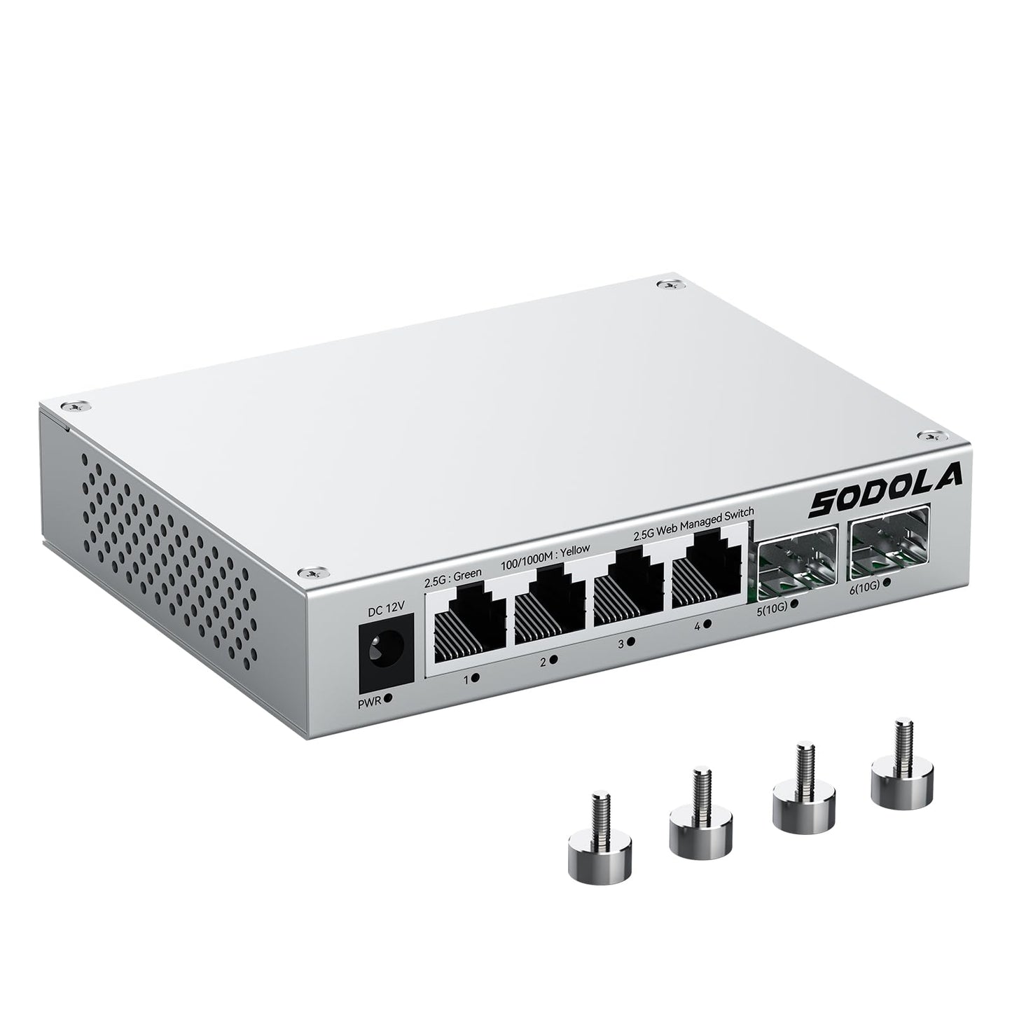 SODOLA 6 Port 2.5Gb Web Managed Switch, 4 x 2.5G Base-T Ports & 2 x 10G SFP+, Aluminum Cooling & Magnetic Mounting, Multi-Gigabit Network Switch for