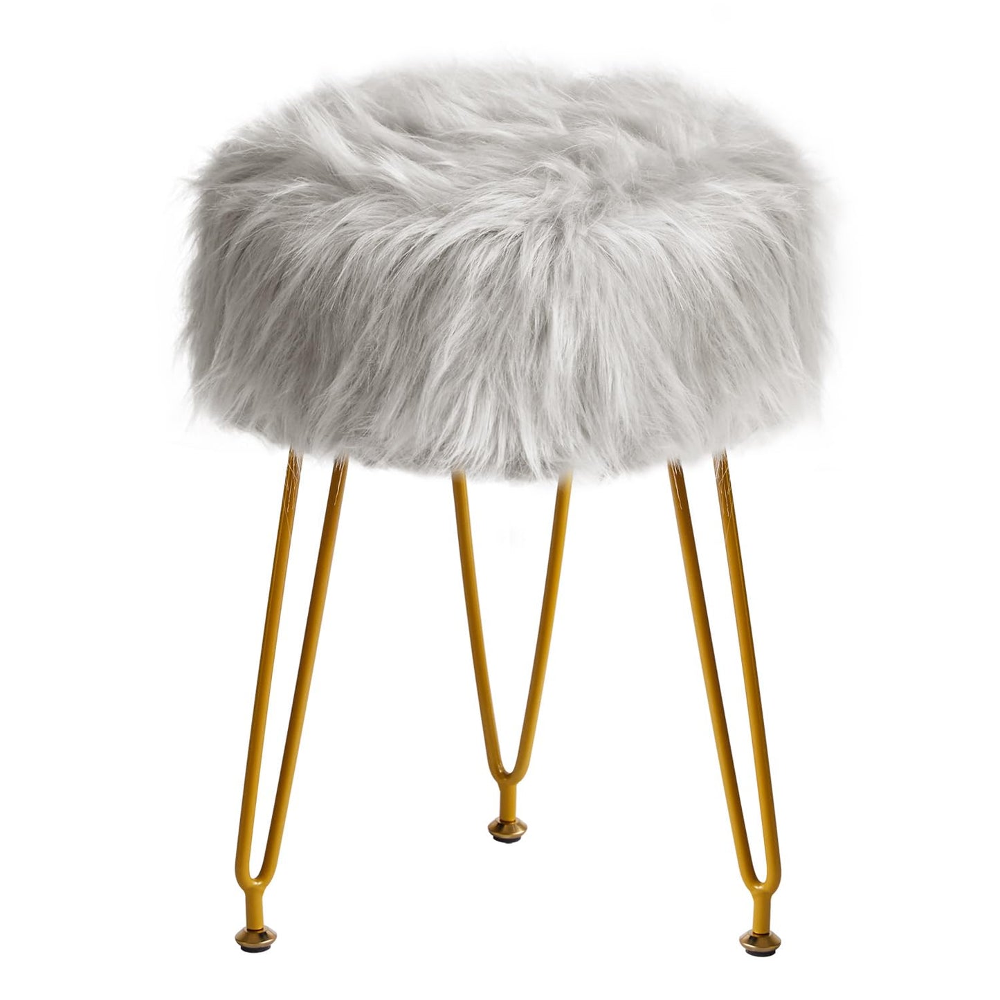 IBUYKE Faux Fur Vanity Chair, Furry Makeup Stool Ottoman, Gray L/G-32G